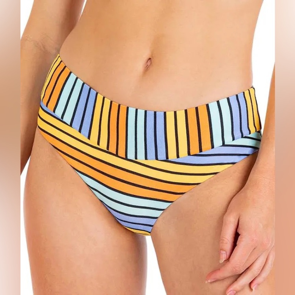 NWOT Hurley Bombay Stripe Moderate Hipster Bikini Bottom Light Sunflower Stripe